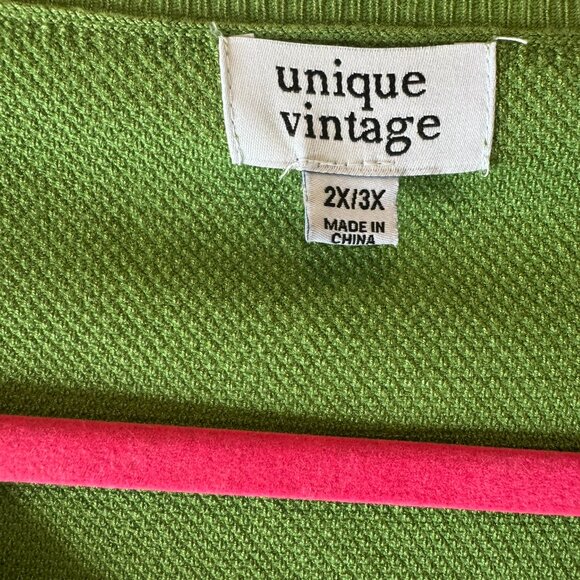 Unique Vintage Green Cardigan w/ Peach Embroidery – 2X/3X - Picture 9 of 11